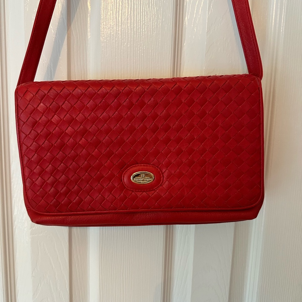 SOLD - crossposted - VTG Etienne Aigner Red Woven Leather Shoulder Purse 80s 90s